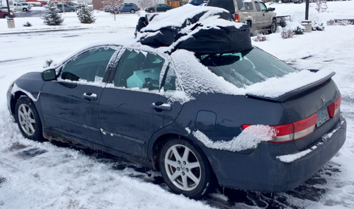 The mighty Accord just before departing Missoula, all glass expertly cleared of snow and ice by Alex.